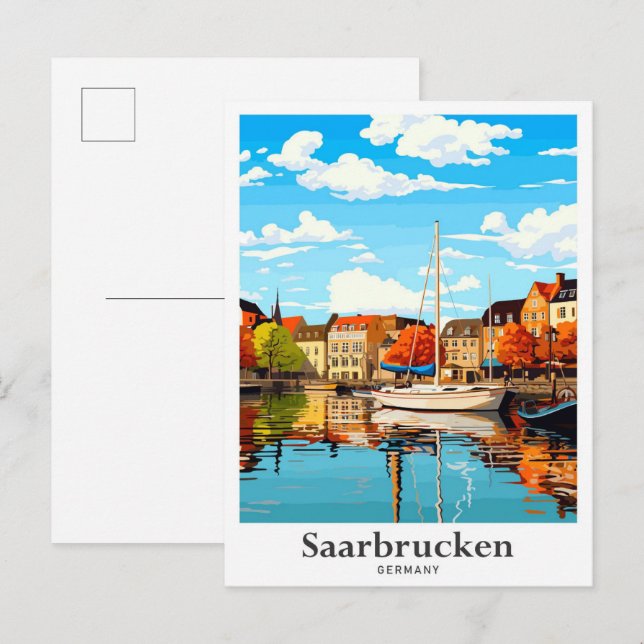 Saarbrucken Germany Vintage Travel Illustration Postcard (Front/Back)