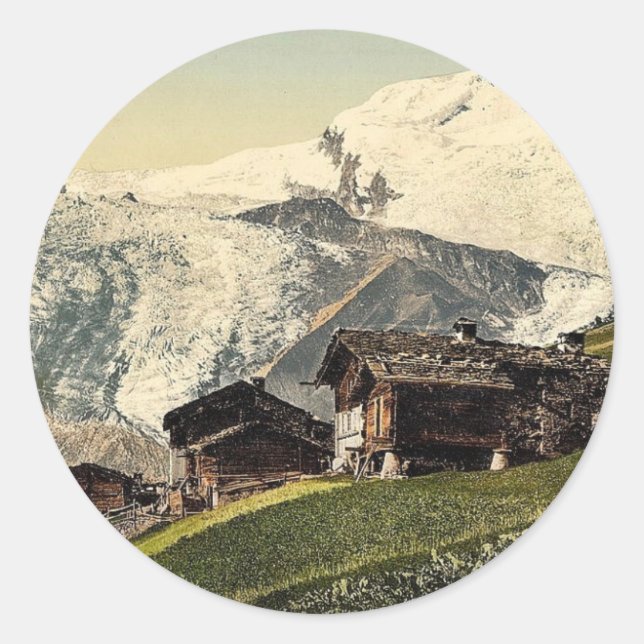 Saas Fee, alpine view, Valais, Alps of, Switzerlan Classic Round Sticker (Front)