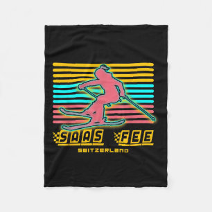 Saas-fee Ski Resort Swiss Alps Retro Skiing Switze Fleece Blanket