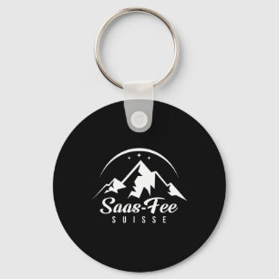 Saas-fee Switzerland Ski Resort Skiing Snowboardin Keychain
