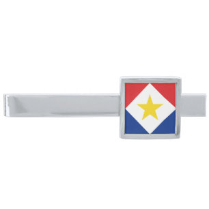 Saba Flag Silver Finish Tie Bar