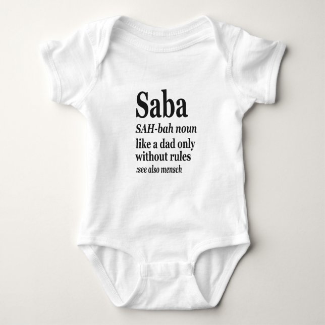 Saba Hebrew Grandpa Definition Jewish Hanukkah Gif Baby Bodysuit (Front)
