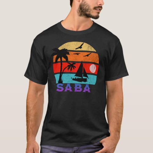 Saba Retro Sunset Ocean Grandfather T_Shirt