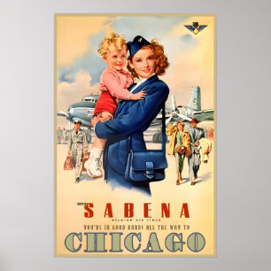Sabena Airlines Chicago Illinois Audrey Hepburn Poster