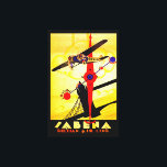 Sabena Art Deco Compass Canvas Print<br><div class="desc">Vintage air travel poster for now defunct Belgian airline Sabena,  showing a propeller plane flying over London's Tower Bridge with a compass and route map design all executed in brilliant art deco style.</div>