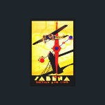 Sabena Art Deco Compass Canvas Print<br><div class="desc">Vintage air travel poster for now defunct Belgian airline Sabena, showing a propeller plane flying over London's Tower Bridge with a compass and route map design all executed in brilliant art deco style.</div>