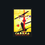 Sabena Art Deco Compass - L Canvas Print<br><div class="desc">Vintage air travel poster for now defunct Belgian airline Sabena, showing a propeller plane flying over London's Tower Bridge with a compass and route map design all executed in brilliant art deco style.</div>