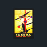 Sabena Art Deco Compass - L Canvas Print<br><div class="desc">Vintage air travel poster for now defunct Belgian airline Sabena,  showing a propeller plane flying over London's Tower Bridge with a compass and route map design all executed in brilliant art deco style.</div>