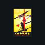 Sabena Art Deco Compass - M Canvas Print<br><div class="desc">Vintage air travel poster for now defunct Belgian airline Sabena,  showing a propeller plane flying over London's Tower Bridge with a compass and route map design all executed in brilliant art deco style.</div>