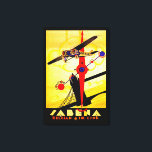 Sabena Art Deco Compass - M Canvas Print<br><div class="desc">Vintage air travel poster for now defunct Belgian airline Sabena,  showing a propeller plane flying over London's Tower Bridge with a compass and route map design all executed in brilliant art deco style.</div>
