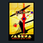 Sabena Art Deco Compass Poster<br><div class="desc">Vintage air travel poster for now defunct Belgian airline Sabena,  showing a propellor plane flying over London's Tower Bridge with a compass and route map design all executed in brilliant art deco style.</div>