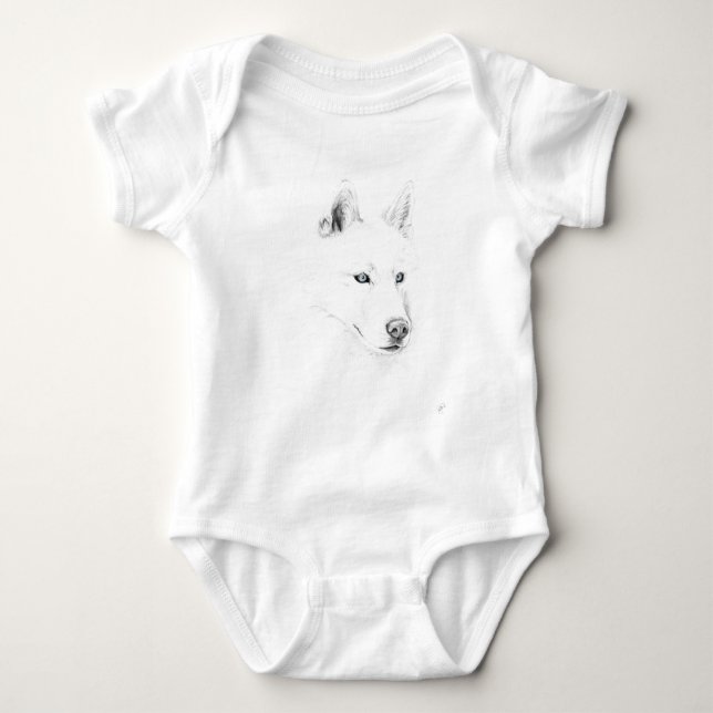 Saber A Siberian Husky Drawing Art Blue Eyes Baby Bodysuit (Front)