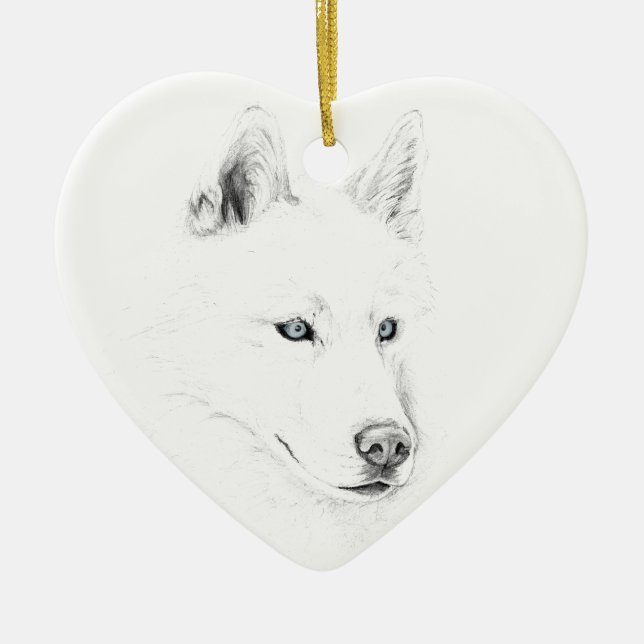 Saber A Siberian Husky Drawing Art Blue Eyes Ceramic Ornament (Front)