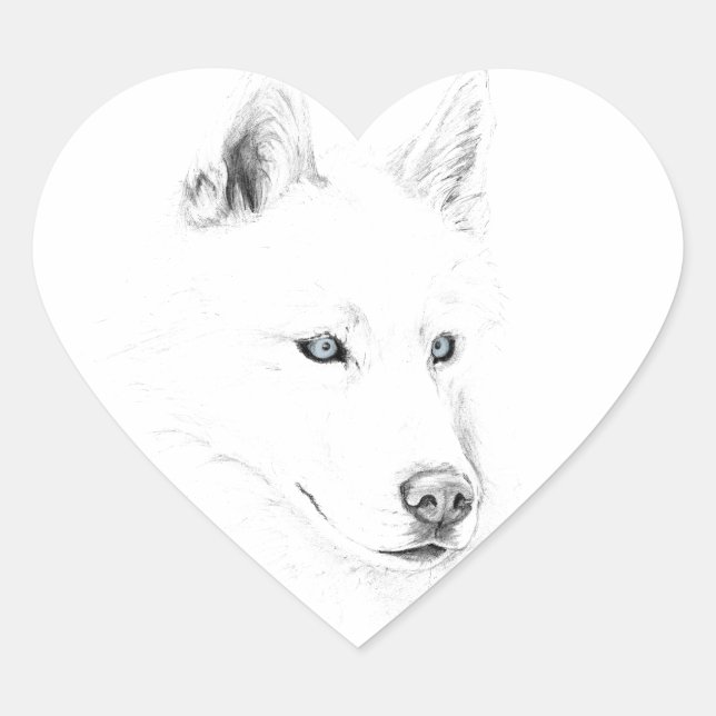 Saber A Siberian Husky Drawing Art Blue Eyes Heart Sticker (Front)