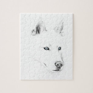 Saber A Siberian Husky Drawing Art Blue Eyes Jigsaw Puzzle