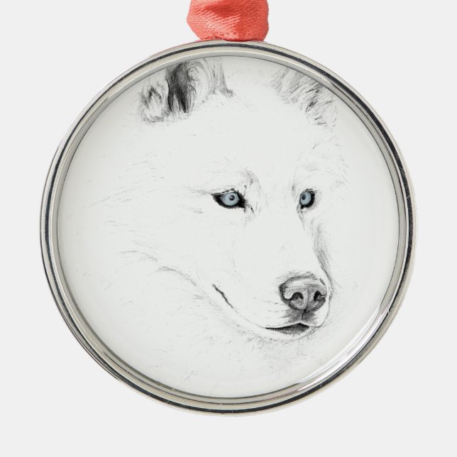 Saber A Siberian Husky Drawing Art Blue Eyes Metal Ornament (Front)