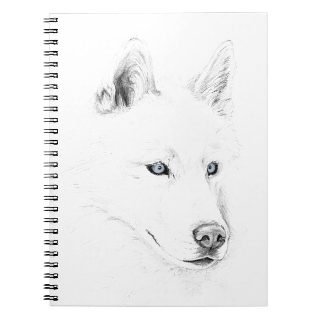 Saber A Siberian Husky Drawing Art Blue Eyes Notebook (Front)