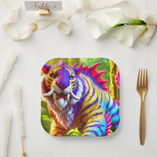 Saber Tooth Tiger Art Paper Plates (Wedding)