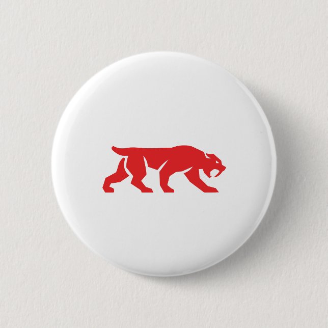 Saber Tooth Tiger Cat Silhouette Retro Pinback Button (Front)