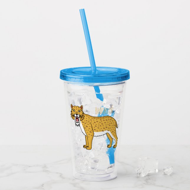 Saber-toothed tiger illustration acrylic tumbler (Front Ice)