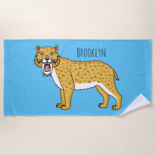 Saber-toothed tiger illustration beach towel