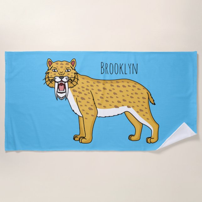 Saber-toothed tiger illustration beach towel (Front)