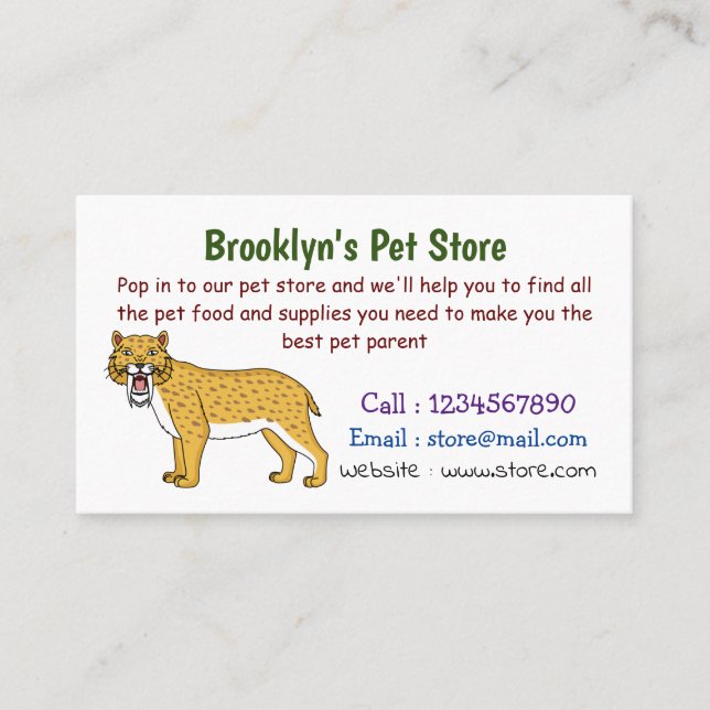 Saber-toothed tiger illustration business card (Front)