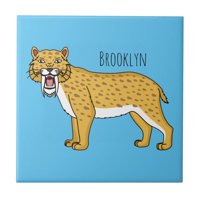 Saber-toothed tiger illustration ceramic tile (Front)