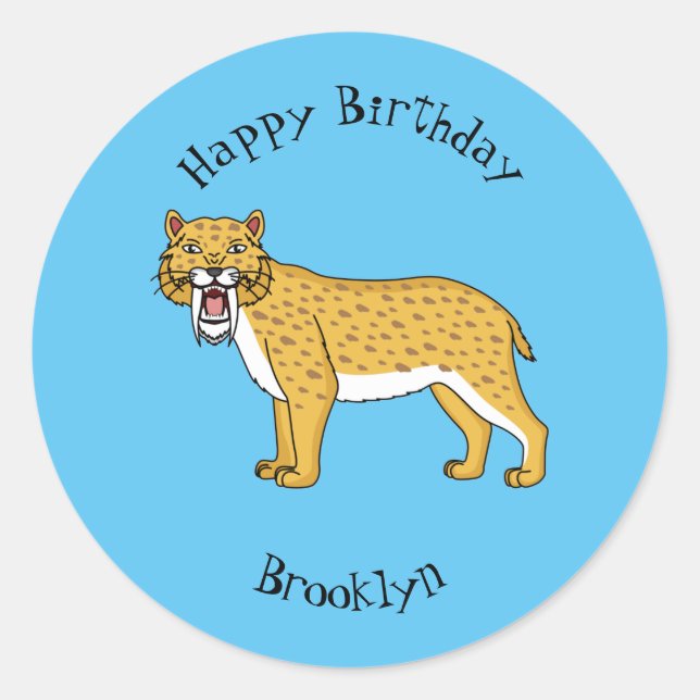 Saber-toothed tiger illustration classic round sticker (Front)