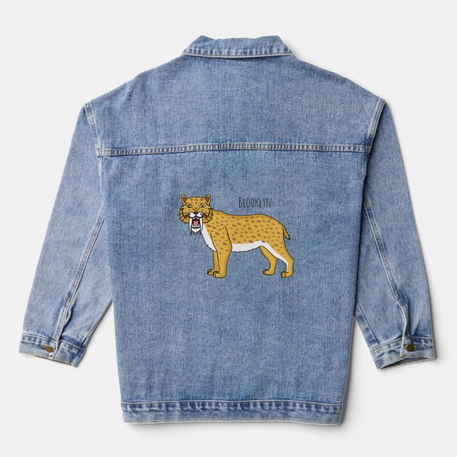 Saber-toothed tiger illustration denim jacket (Back)