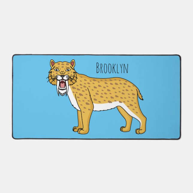 Saber-toothed tiger illustration desk mat (Front)