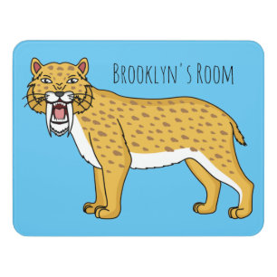 Saber-toothed tiger illustration door sign