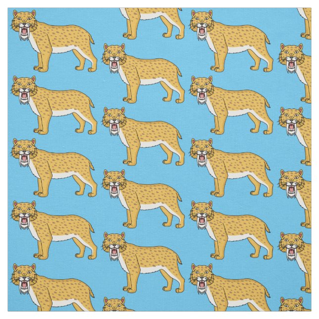 Saber-toothed tiger illustration fabric (Swatch)