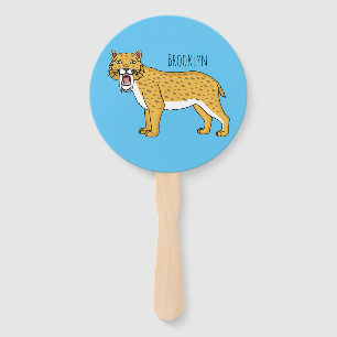 Saber-toothed tiger illustration hand fan