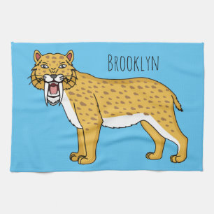 Saber-toothed tiger illustration kitchen towel