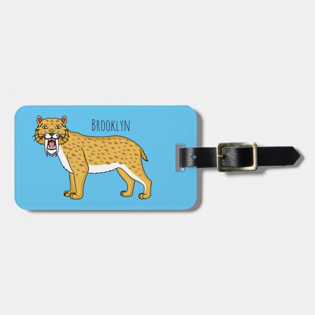 Saber-toothed tiger illustration luggage tag (Front Horizontal)