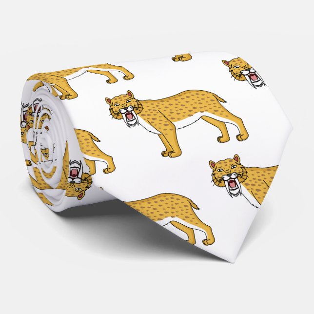 Saber-toothed tiger illustration neck tie (Rolled)