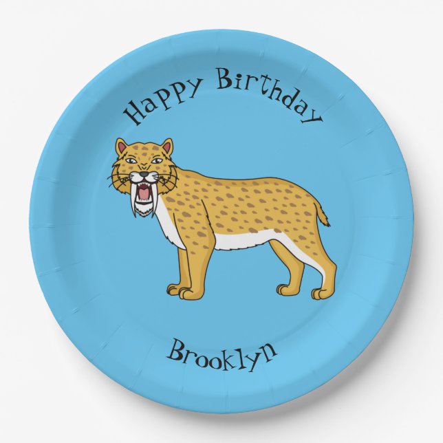 Saber-toothed tiger illustration paper plates (Front)