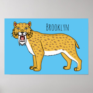 Saber-toothed tiger illustration poster