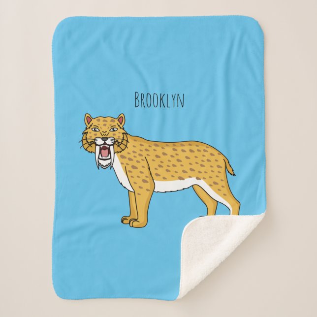 Saber-toothed tiger illustration sherpa blanket (Front)