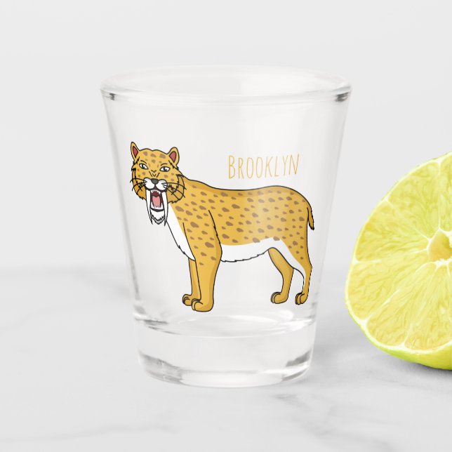 Saber-toothed tiger illustration  shot glass (Front)