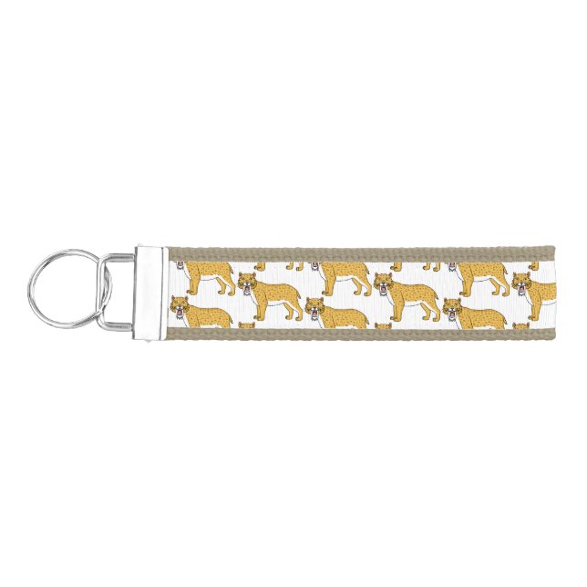 Saber-toothed tiger illustration wrist keychain (Keys on Left)