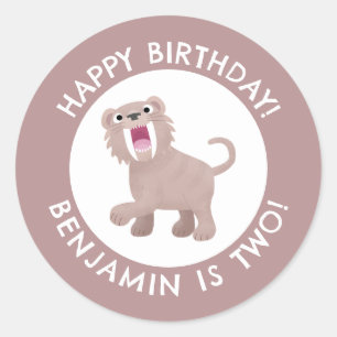 Saber Toothed Tiger Smilodon personalized birthday Classic Round Sticker
