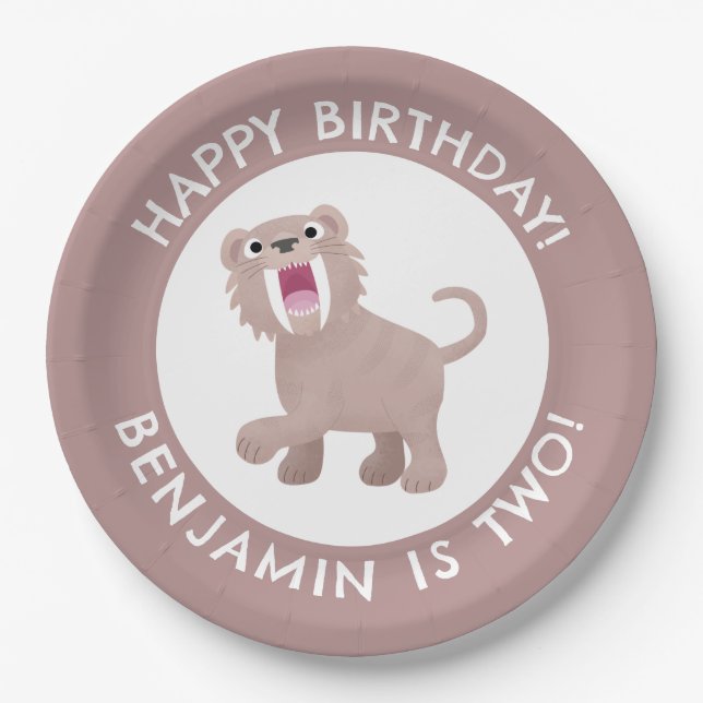 Saber Toothed Tiger Smilodon personalized birthday Paper Plates (Front)