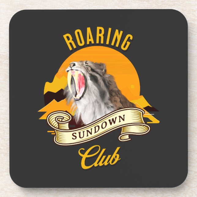 Sabertooth Tiger Retro Sunset Adventure Club Beverage Coaster (Front)