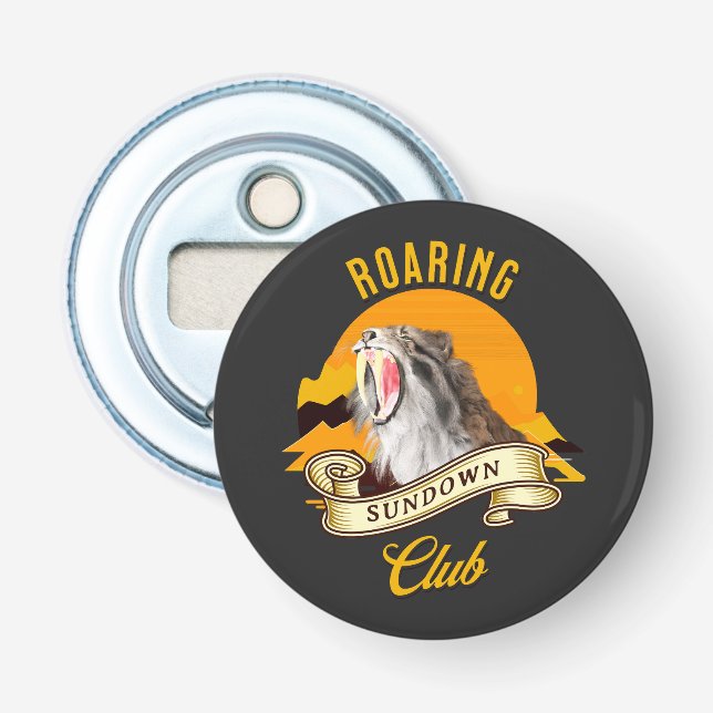 Sabertooth Tiger Retro Sunset Adventure Club Bottle Opener (Front)