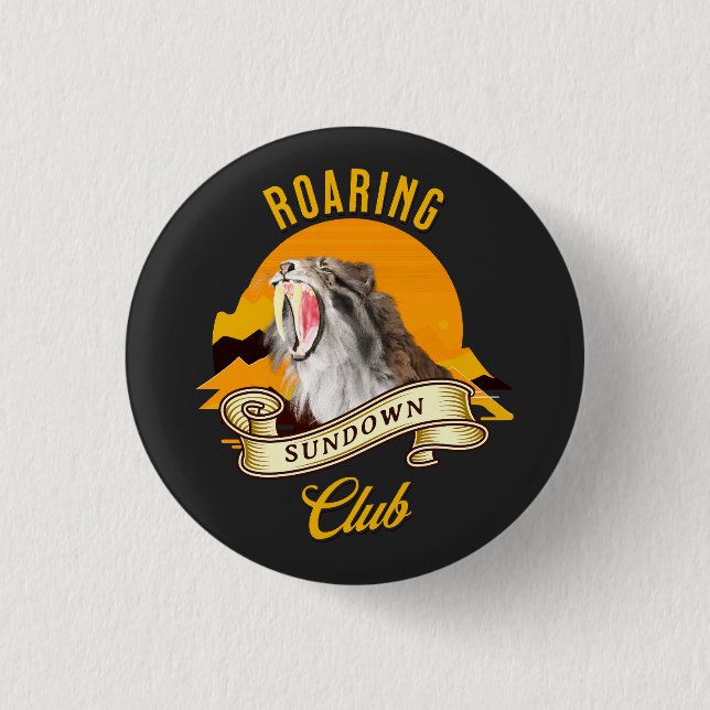 Sabertooth Tiger Retro Sunset Adventure Club Button (Front)