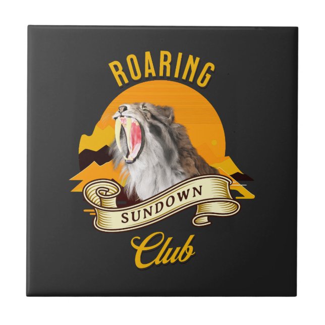 Sabertooth Tiger Retro Sunset Adventure Club Ceramic Tile (Front)