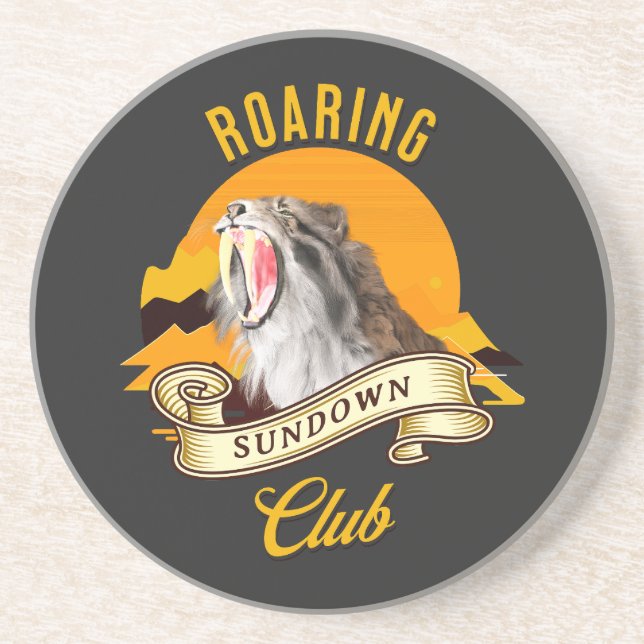 Sabertooth Tiger Retro Sunset Adventure Club Coaster (Front)