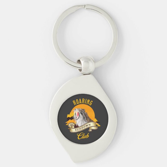 Sabertooth Tiger Retro Sunset Adventure Club Keychain (Front)